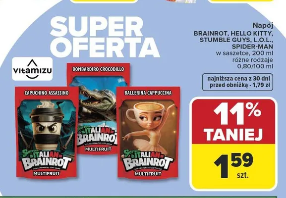 Napój HELLO KITTY Vitamizu w saszetce promocja w Carrefour