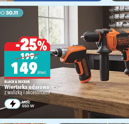 Wiertarka udarowa z walizką i akcesoriami Black & Decker promocja w Biedronka Home