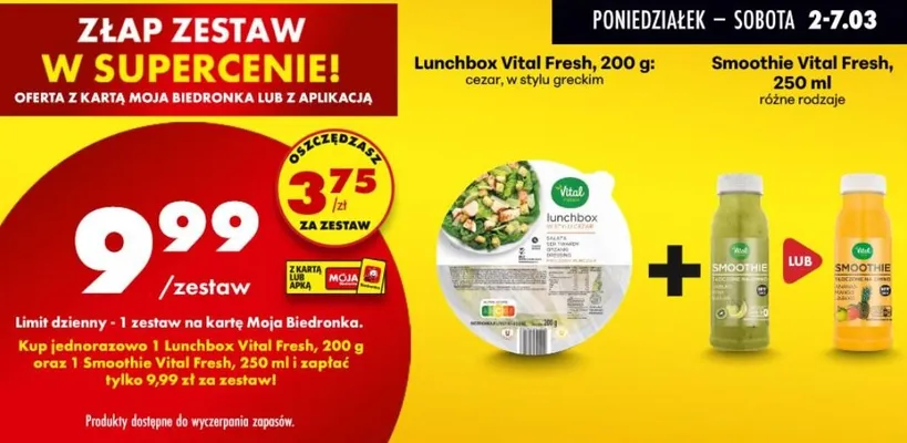 Zestaw: lunchbox cezar w stylu greckim 200g + smoothie różne rodzaje 250ml promocja w Biedronka