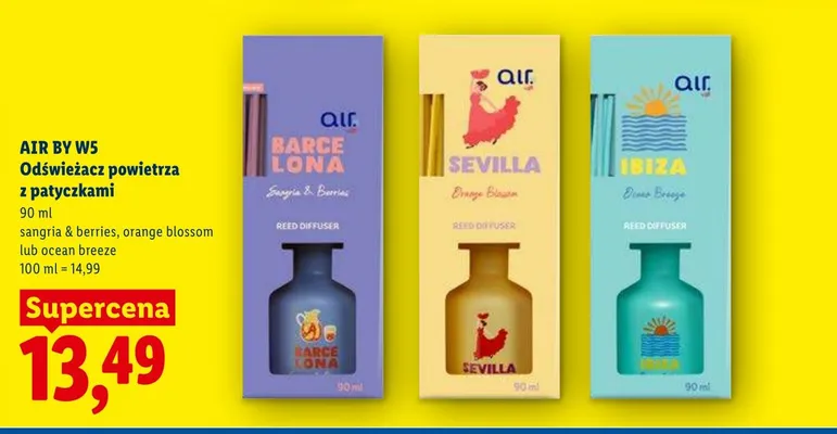 Odświeżacz powietrza z patyczkami sangria & berries, orange blossom lub ocean breeze Air By W5 promocja w Lidl