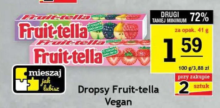 Dropsy Fruit-tella Vegan truskawkowe promocja w Gram Market
