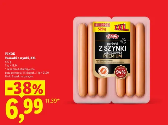 Parówki z szynki XXL Pikok promocja w Lidl