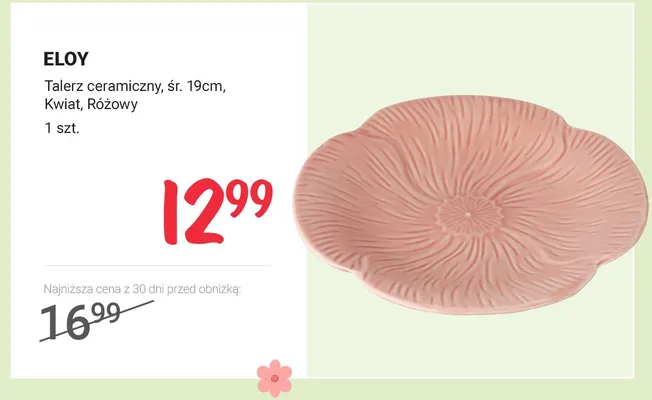 Talerz ceramiczny, śr. 19cm, Kwiat, różowy promocja w Rossmann