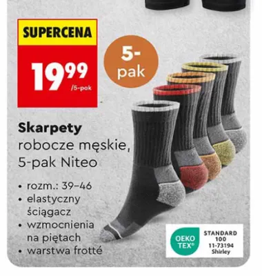Skarpety robocze męskie 5-pak Niteo promocja w Biedronka
