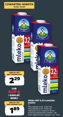 Mleko UHT 3,2% Łowickie Łowicz promocja w Netto