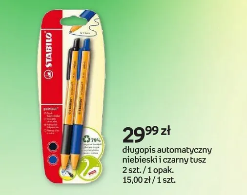Długopis automatyczny Stabilo niebieski i czarny tusz promocja w Empik