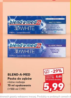 Pasta do zębów Blend-a-med 3D White Arctic Fresh promocja w Kaufland