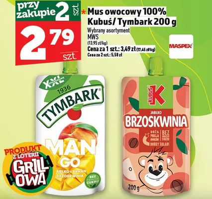 Mus owocowy 100% Kubuś jabłko-mango promocja w TOPAZ