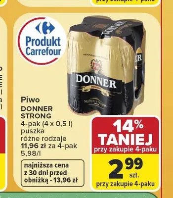Piwo Donner Strong 4-pak promocja w Carrefour