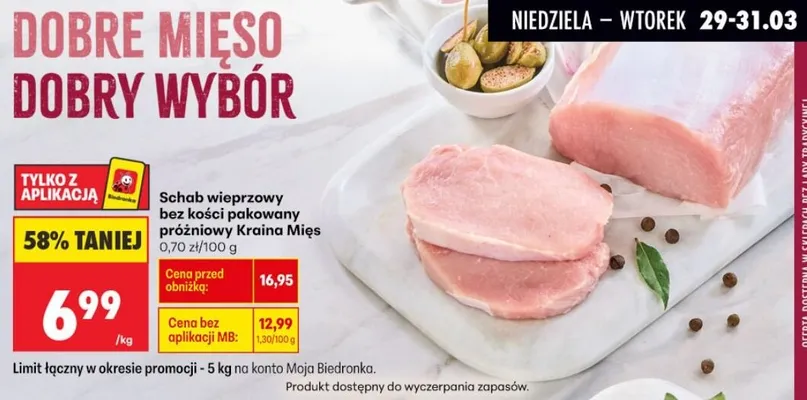 Schab wieprzowy bez kości pakowany próżniowo promocja w Biedronka