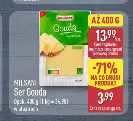 Ser Gouda w plastrach Milsani promocja w Aldi