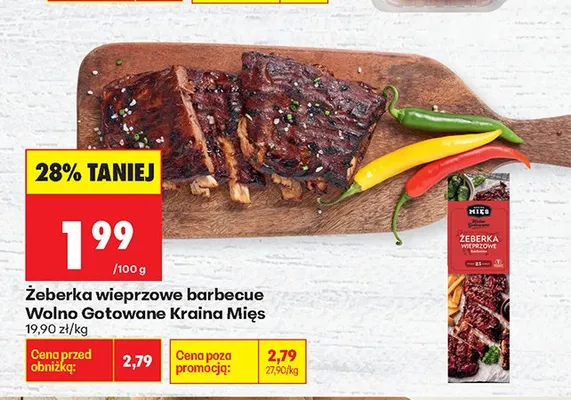 Żeberka wieprzowe barbecue Wolno Gotowane Kraina Mięs promocja w Biedronka
