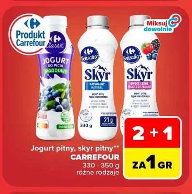 Jogurt pitny jagodowy Carrefour Classic promocja w Carrefour