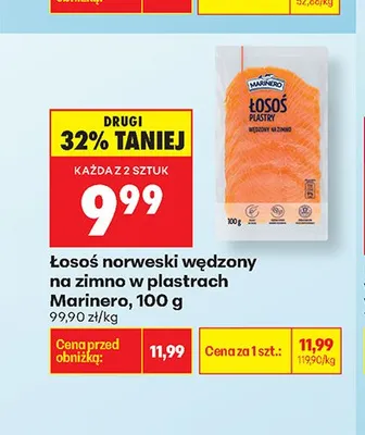 Łosoś norweski wędzony na zimno w plastrach Marinero promocja w Biedronka