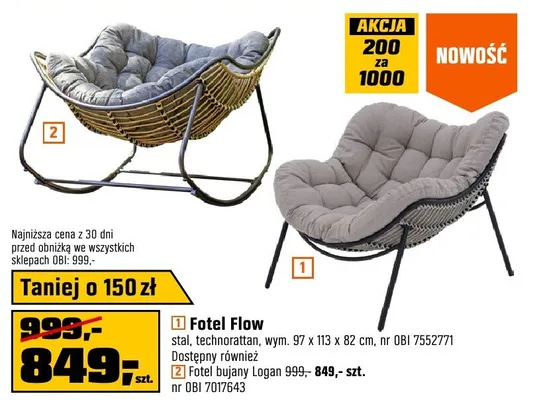 Fotel Flow stal, technorattan, wym. 97x113x82cm nr OBI 7552771 promocja w OBI