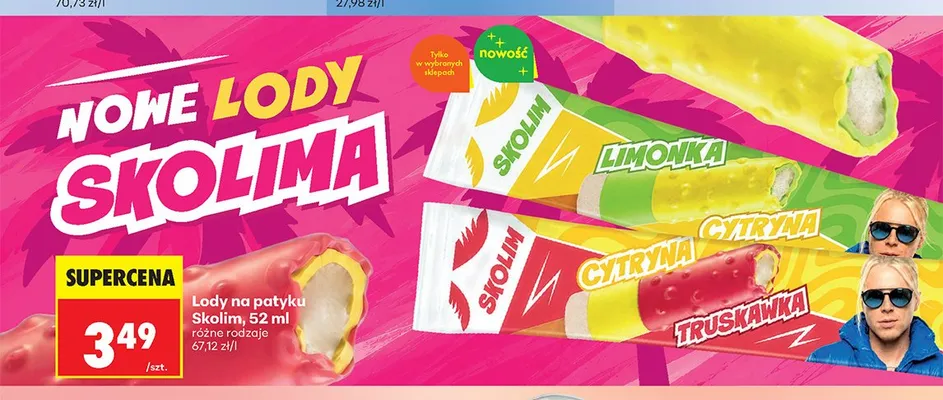 Lody na patyku Skolim Truskawka promocja w Biedronka