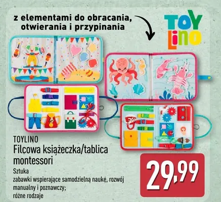 Filcowa książeczka/tablica montessori TOYLINO, sztuka, zabawki wspierające samodzielną naukę, rozwój manualny i poznawczy, różne rodzaje promocja w Aldi