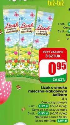 Lizak o smaku mleczno-kakaowym promocja w Dino
