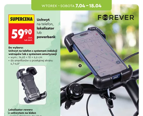 Uchwyt na telefon z systemem redukcji wstrząsów lub z systemem amortyzacji Forever promocja w Biedronka