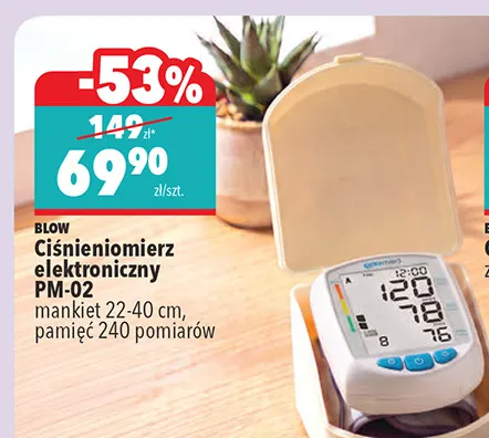 Ciśnieniomierz elektroniczny PM-02 mankiet 22-40 cm pamięć 240 pomiarów Blow promocja w Biedronka