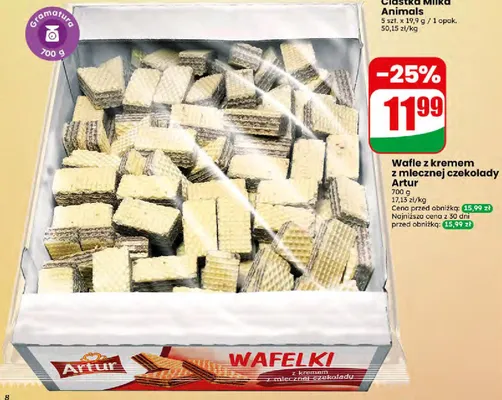 Wafle z kremem z mlecznej czekolady Artur promocja w Dino