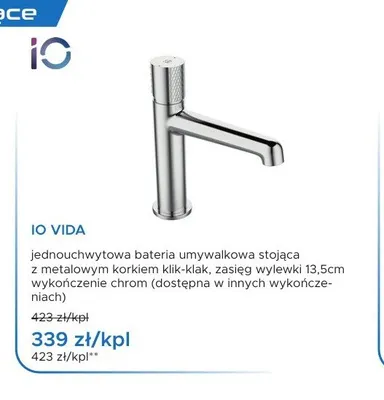 Bateria umywalkowa stojąca IO Vida chrom promocja w Blu Salony Łazienek