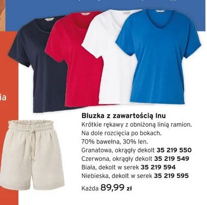 Bluzka damska z zawartością lnu granatowa okrągły dekolt promocja w Tchibo