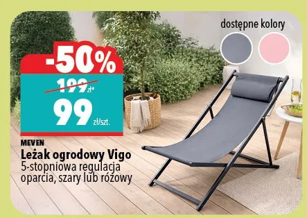 Leżak ogrodowy Vigo 5-stopniowa regulacja oparcia, szary lub różowy promocja w Biedronka Home