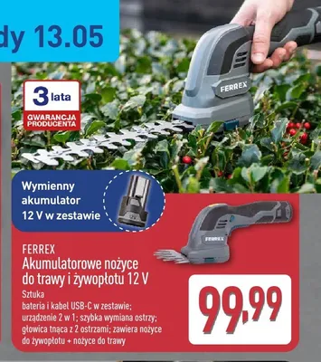 Akumulatorowe nożyce do trawy i żywopłotu FERREX 12V promocja w Aldi