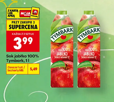 Sok jabłko Tymbark 100% promocja w Biedronka