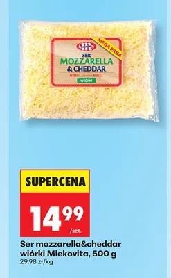 Ser mozzarella&cheddar wiórki Mlekovita promocja w Biedronka