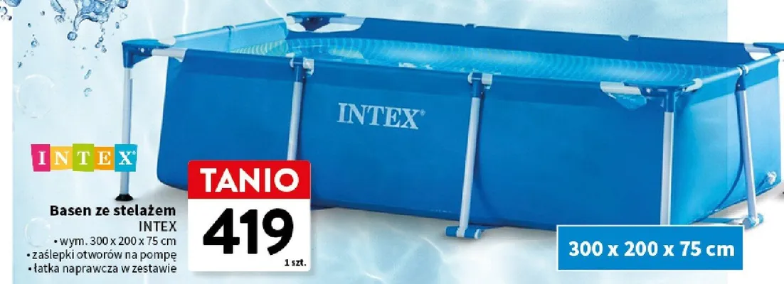 Basen ze stelażem Intex 300x200x75cm zaślepki otworów na pompę łatka naprawcza w zestawie promocja w Intermarche