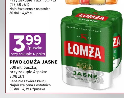 Piwo Łomża 4-pak 500 ml promocja w Stokrotka