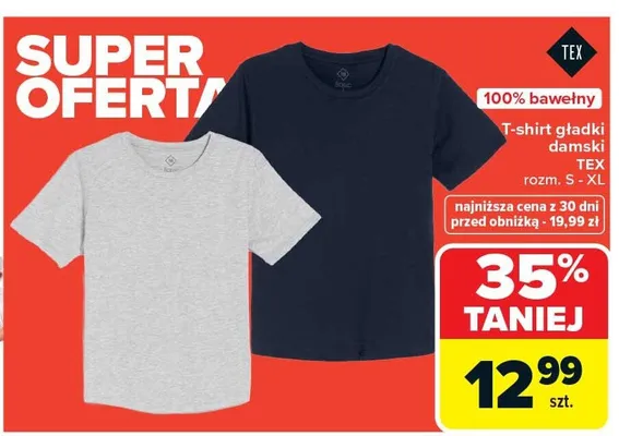 T-shirt gładki damski Tex rozm. S-XL promocja w Carrefour