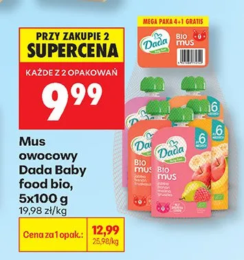 Mus owocowy Dada Baby Food Bio Jabłko Banan Malina Jagoda promocja w Biedronka