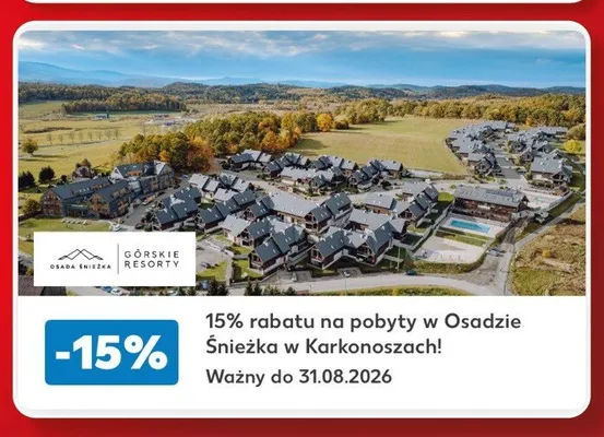 Rabat 15% na pobyty w Osadzie Śnieżka w Karkonoszach promocja w Kaufland