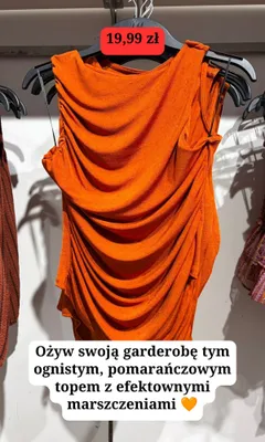 Pomarańczowy top z marszczeniami H&M promocja w H&M