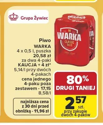 Piwo Warka Classic promocja w Carrefour Market