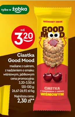 Ciastka Good Mood maślane z cukrem z nadzieniem o smaku wiśniowym promocja w Żabka