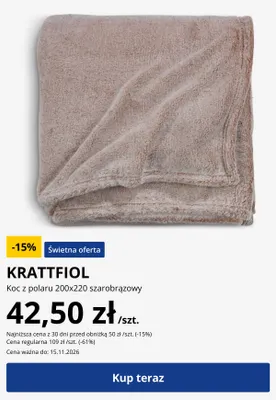 Koc z polaru Krattfiol 200x220 szarobrązowy promocja w Jysk