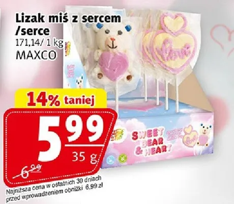 Lizak miś z sercem /serce promocja w Prim Market