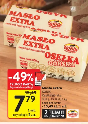 Masło extra Osełka górska Sobik promocja w Intermarche
