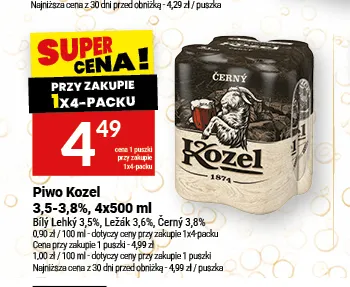 Piwo Kozel Bílý Lehký 3,5% 4-pak 500 ml promocja w Twój Market