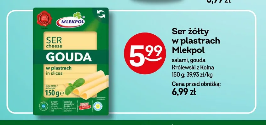Ser Królewski z Kolna w plastrach Mlekpol promocja w Żabka