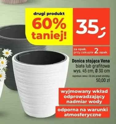 Donica stojąca Vena biała wys. 45 cm, Ø 30 cm promocja w Dealz