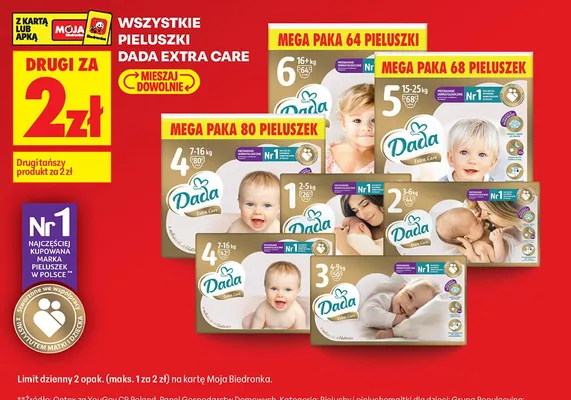 Pieluszki Dada Extra Care 4 7-16kg promocja w Biedronka