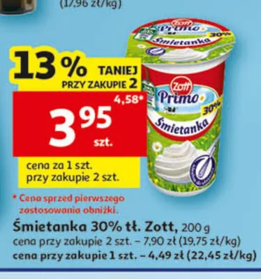 Śmietanka 30% tł. Zott promocja w Auchan
