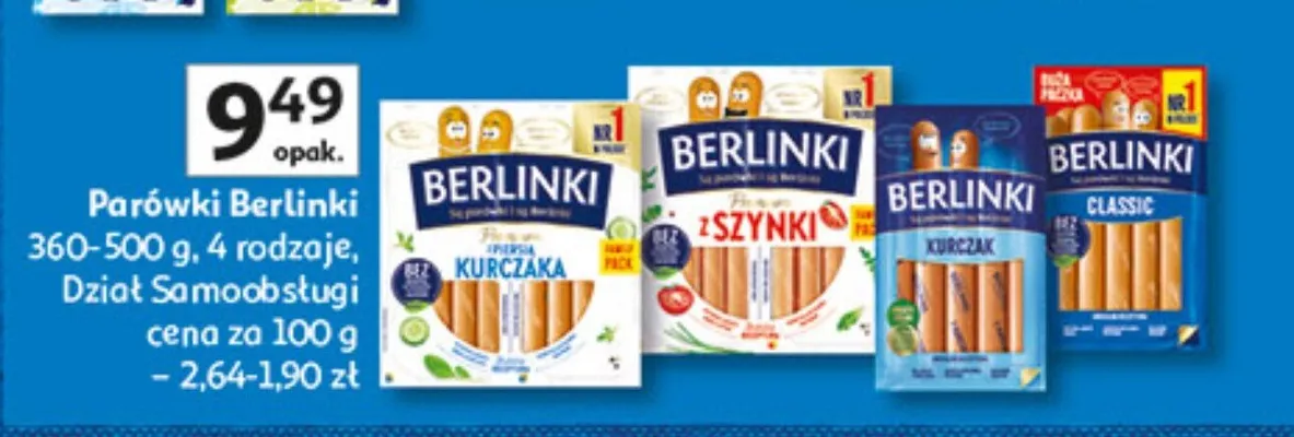 Parówki berlinki 360-500 g 4 rodzaje dział samoobsługi promocja w Auchan