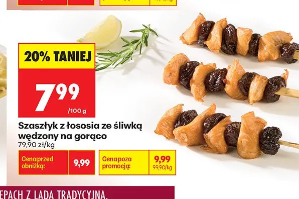 Szaszłyk z łososia ze śliwką wędzony na gorąco promocja w Biedronka
