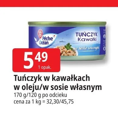 Tuńczyk w kawałkach w sosie własnym Pêche Océan promocja w Leclerc